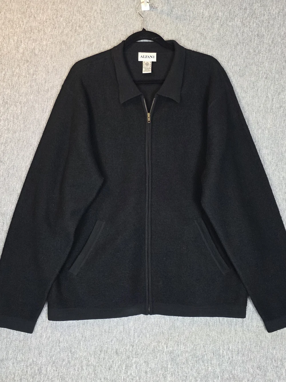 Vintage Alfani Black Full-Zip Wool Sweater Jacket Men's Large Japan